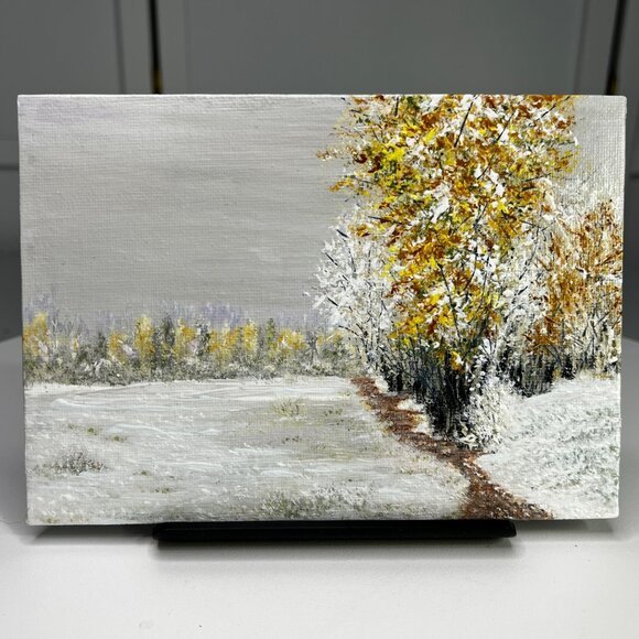 Hand-Painted Acrylic Landscape Art "Winter Walk" By Deb Bossert Unframed 5" x 7" - Picture 4 of 7